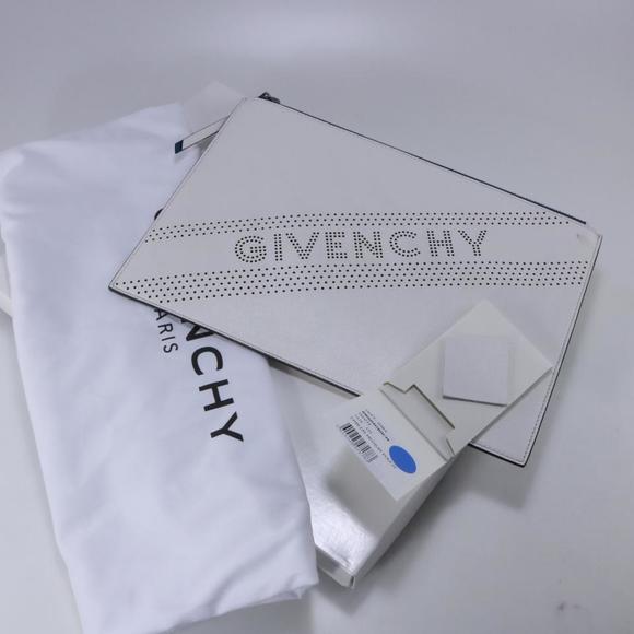 Givenchy White Perforated Logo Medium Zip Pouch Clutch C277 - Picture 2 of 12